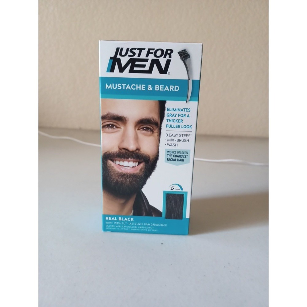 Just For Men Easy Brush In Mustache & Beard Color, Real Black